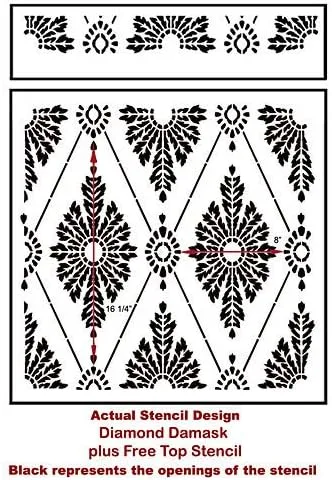 Vista 5 de Plantilla de damasco de diamante - Plantillas de papel tapiz para decoración de bricolaje