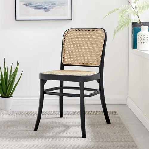 Vista 2 de Modway Winona Elm - Asiento de ratán de caña de madera, silla auxiliar de comedor, color negro
