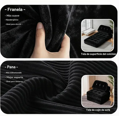 Vista 8 de Silla plegable, sofá convertible con respaldo y almohada, capacidad de carga de hasta 300 libras, plegable de 32 a 64 pulgadas, no requiere montaje
