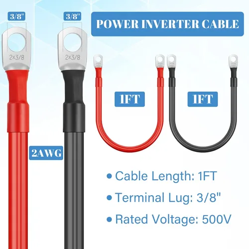 Vista 8 de Hoteam Cable de batería de cobre con terminales de 3/8 pulgadas, rojo y negro, cable inversor de corriente para motocicleta solar, automóvil