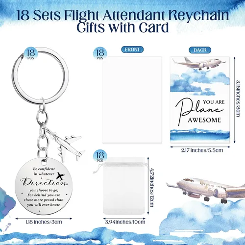 Vista 2 de Tondiamo Flight Attendant Gifts Bulk Airplane Keychain with Thank You Cards for Travel Adventure Party Favor Holiday Gift