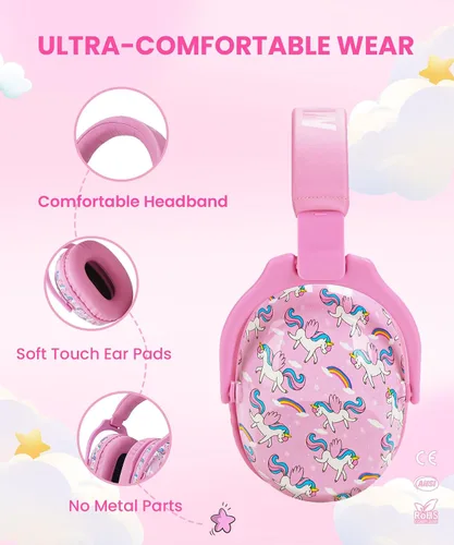 Vista 3 de ZOHAN Orejeras para niños 2 Pack-PINK Unicornio+Pintura al óleo