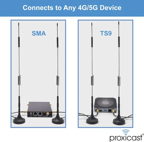 Vista 3 de Proxicast Antena magnética externa 4G/5G, bobina cargada de 7 dBi con conectores SMA y TS9 compatibles con AT&T Nighthawk, Verizon Jetpack