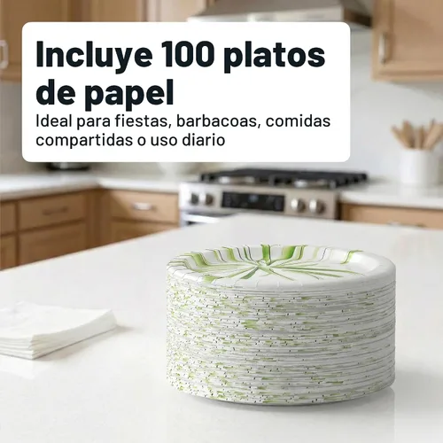 Vista 5 de Amazon Basics Platos de papel para uso diario, 8.62 pulgadas, desechables, 100