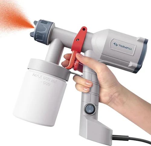 Vista 9 de Tilswall HVLP - Pulverizador de pintura, pistola eléctrica ultraligera mejorada con taza desmontable de 20 onzas líquidas, 2 boquillas y 3 patrones