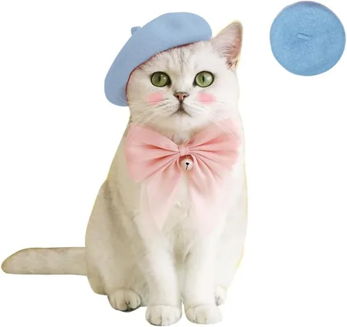 Vista 8 de Gorras de boina para perro Boinas para gatos Moda para las cuatro estaciones Graciosas y cómodas de lana Gorra para mascotas (Negro)