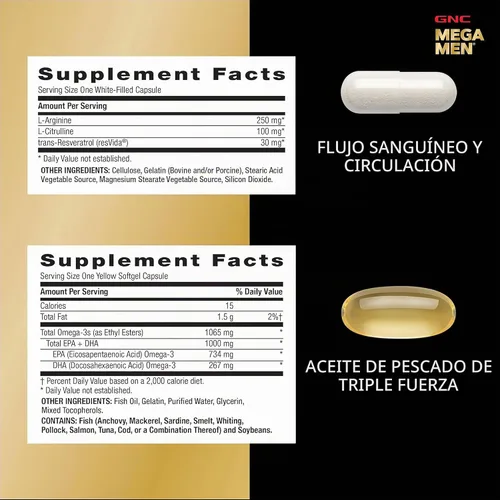 Vista 8 de GNC Mega Men Performance and Vitality Vitapak Program, nutrición completa conveniente, 5 productos en 1 paquete, circulación, flujo sanguíneo, salud