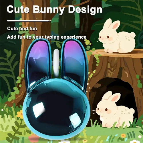 Vista 2 de Ratón inalámbrico Bluetooth lindo conejito de doble modo ratón portátil pequeño 2.4G ratón óptico con receptor USB silencioso azul Kawaii conejo