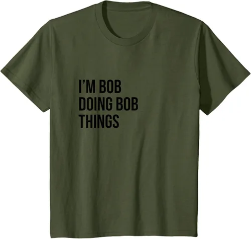 Vista 9 de Camiseta con texto en inglés "I'm Bob Doing Bob Things" Asfalto