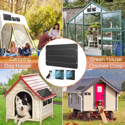 Vista 5 de Kit de ventilador de energía solar de 12.6 pulgadas IPX7 resistente a la intemperie, panel solar de 15 W con 2 ventiladores impermeables, ventilador