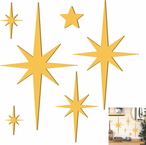 Vista 11 de Easma Pegatinas de pared de espejo con estrella dorada, calcomanías acrílicas 3D removibles con estrellas adhesivas, espejo de estrella