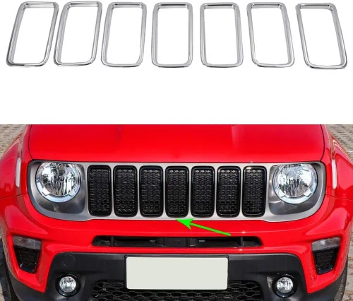 Vista 8 de Insertos de rejilla frontal ABS negra para Jeep Renegade 2019-2023 Brillo negro