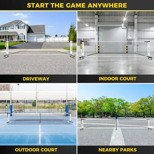Vista 7 de Fostoy Pickleball Net with Ball Collector, Wheels, 22FT & 11FT Size Negro&blanco
