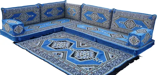 Vista 10 de arabicsofa Juego de asientos Jalsa en forma de L – Majlis árabe hecho a mano con almohadas de respaldo