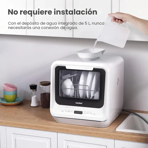 Vista 3 de COMFEE' Lavavajillas Portátil de Encimera con Tanque de Agua Integrado de 5L, No Necesita Conexión, 6 Programas, Rociado Dual de 360°, Función