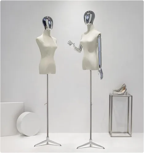 Vista 2 de 2pcs Adjustable Female Dress Form Mannequin Torso with Detachable Head, 53.1-78.7inch, Perfect for Dress & Jewelry Display, Medium Size, Durable