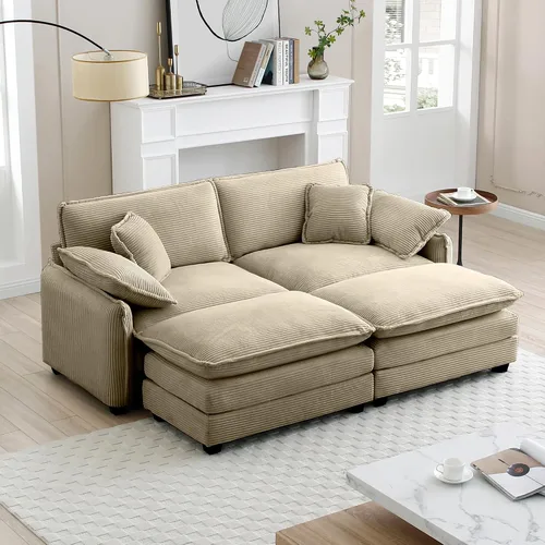 Vista 11 de Sofá de nube de gran tamaño con 2 otomanas, asiento profundo de 25.52 pulgadas, cómodo sofá biplaza de pana moderno, modular, juego de sofás