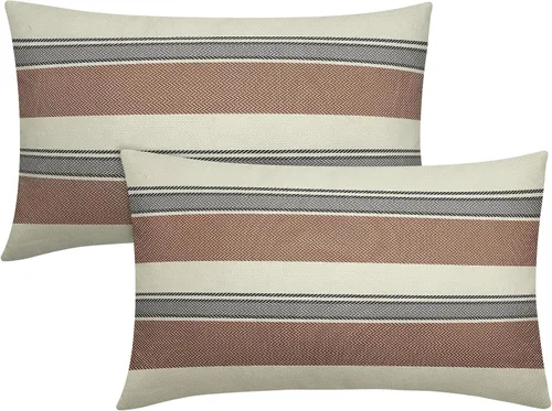 Vista 41 de Juego de 2 fundas de almohada a rayas negras y marrones de 16 x 16 pulgadas, diseño de rayas bohemias con estampado de rayas color crema, fundas