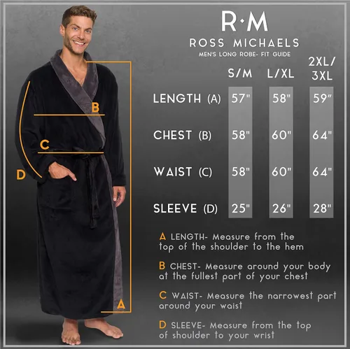 Vista 3 de Ross Michaels Mens Robe Plush Big and Tall - Long Fleece Spa Bath Robe with Pockets - Bathrobe Gift for Men and Teens