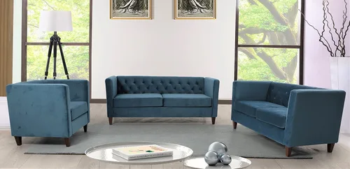 Vista 10 de Container Furniture Direct Sofá clásico de oficina tapizado de terciopelo de tres plazas con capitoné, cómodo sofá de oficina para espacios grandes