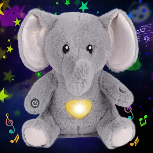 Vista 8 de Unicornio de peluche rosa con proyector de estrellas, musical, con volumen ajustable, luz nocturna, animales de peluche brillantes, juguetes
