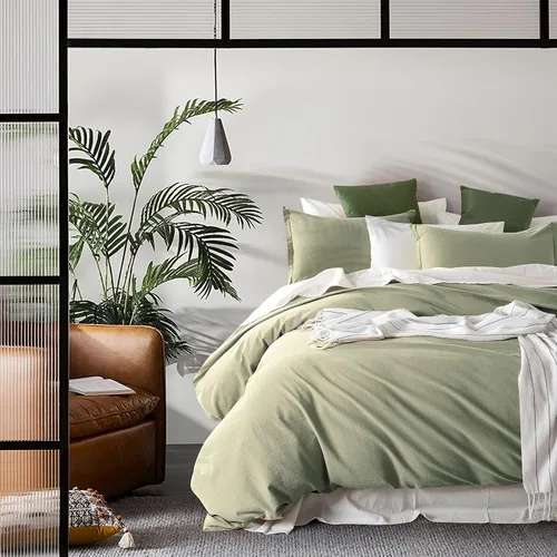 Vista 19 de Get Bed Ready Juego de funda de edredón de algodón lavado a la piedra, estilo casual, cambray, color sólido, relajado, suave, sensación moderna