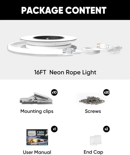 Vista 7 de KANAYA Luz de cuerda LED de neón de 16 pies con certificación ETL, CA 110V-120V conectable cortable iluminación IP65 impermeable, para decoración