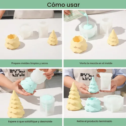 Vista 6 de BOOWAN Nicole Moldes de silicona apilables para árbol de Navidad con tapa, moldes modulares de silicona para hormigón Jesmonite, cemento hecho a