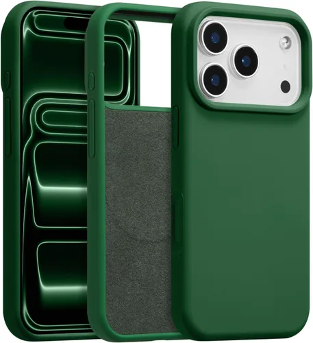 Vista 445 de Funda magnética de silicona para iPhone 13 Pro, color blanco antiguo [Compatible con Magsafe] [Forro de microfibra suave antiarañazos], funda