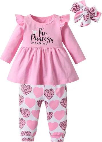 Vista 9 de Conjunto de 3 piezas de ropa para bebé niña, camiseta con volantes, camisa floral, pantalones y diadema Verde