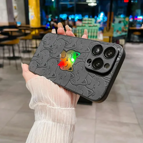 Vista 3 de Funda para iPhone 15 Pro, lindo patrón de gato láser, protección completa de lente de cámara, carcasa trasera de policarbonato duro a prueba
