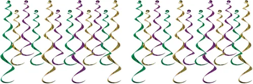 Vista 3 de Mardi Gras Triple Whirl (oro, verde, morado) Accesorio de fiesta (1 unidad) (1/paquete)