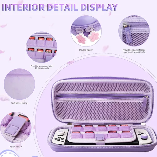 Vista 2 de HYPERCASE Purple Carrying Case for Nintendo Switch or OLED, Shockproof Protective Hard Shell Travel Case for Switch Console with Silicone Hand