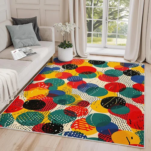 Vista 14 de Alfombra Geométrica 2x3 - Alfombra de Área Abstracta Retro Colorida, Tapete de Puerta Moderno de Mediados de Siglo, Lavable y Antideslizante y Suave