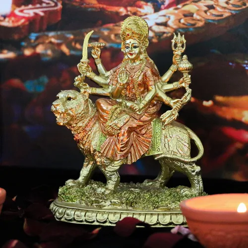 Vista 5 de alikiki Diosa hindú pequeña estatua de Durga – 5.7 pulgadas de alto Dios indio Durga en tigre, ídolo en casa, oficina, templo Puja, escultura Mandir