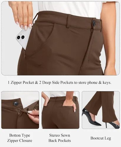 Vista 4 de Rammus Womens Yoga Dress Pants with Zipper Pocket Stretch Work Pants for Women Straight Leg Slacks for Office Business Casual