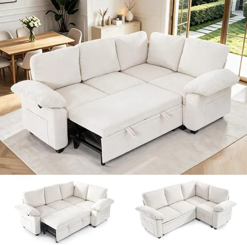 Vista 9 de Sofá cama modular modular con cama extraíble, sofá modular de 5 asientos en forma de L con almacenamiento, sofá nube, sofás seccionales convertibles
