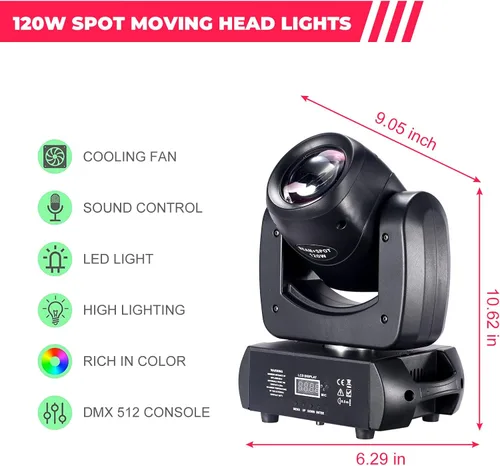 Vista 2 de 120W LED Cabeza Móvil Dj Luz Roto Prism Beam Etapa Luces 8 GOBOs 8 Colores DMX 512 12CH Sonido DJ Iluminación para Disco Fiesta Eventos Boda Etapa