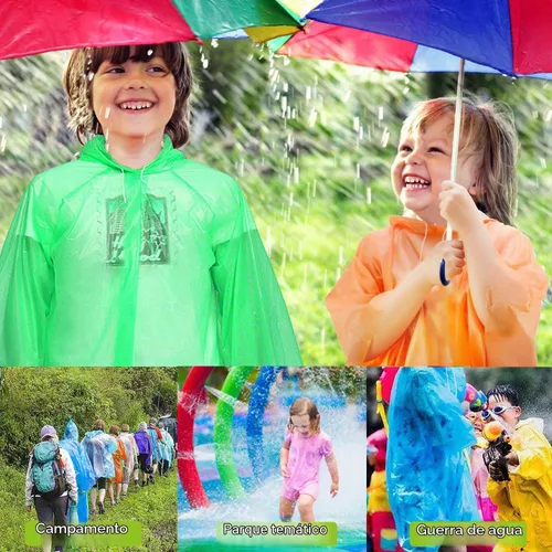 Vista 7 de Ponchos de lluvia desechables para niños y niñas, impermeable multicolor, paquete de 4