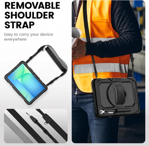Vista 5 de Timecity - Funda protectora resistente para Samsung Galaxy Tab S10 Lite, S10 FE, S9 FE 5G, S9, 10.9 y 11 pulgadas, con protector de pantalla, Negro