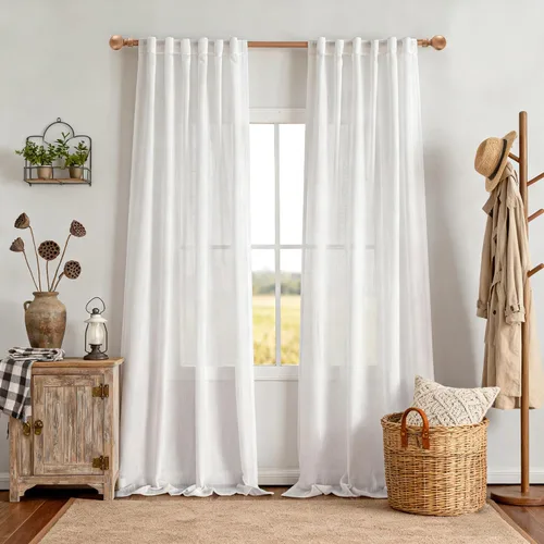 Vista 43 de MYSKY HOME Cortinas naturales de puerta francesa para ventana de puerta, 40 pulgadas de largo, cortas, semitransparentes, filtrantes de luz