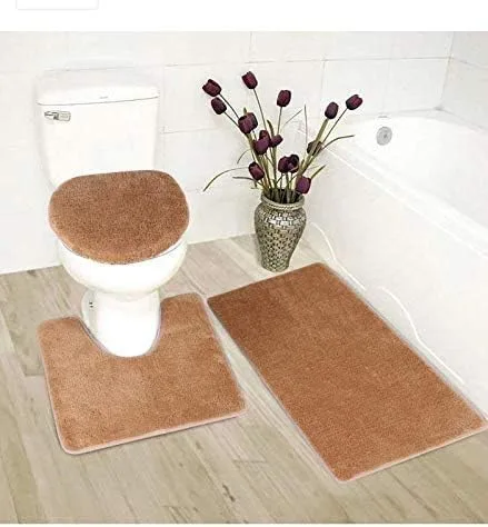 Vista 2 de Better Home Style Juego de alfombras de baño de 3 piezas, tapete de contorno y cubierta de tapa, antideslizante, con parte trasera de goma