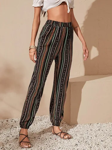 Vista 3 de SweatyRocks Pantalones de viaje de yoga cómodos y bohemios con estampado tribal cónico para mujer