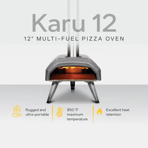 Vista 11 de Ooni Karu 12 - Horno de pizza al aire libre multi-combustible – Pizzas de 30 cm en 60 segundos - Horno de pizza portátil de leña y gas con piedra