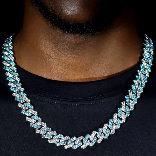 Vista 3 de loumssiy Cadena de eslabones cubanos de Miami chapada en plata para hombres y mujeres, collar cubano de Miami con diamantes para hombres, joyería