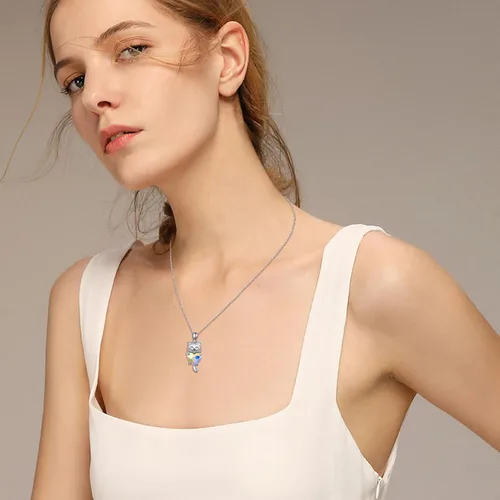 Vista 7 de JUSTKIDSTOY Collar de gato de plata de ley 925 con colgante de animal lindo con cristal de gato, regalo de joyería para mujeres y niñas amantes