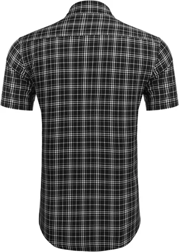 Vista 3 de COOFANDY Camisa de manga corta con botones para hombre, camisa a cuadros, ajuste regular, camisas con botones