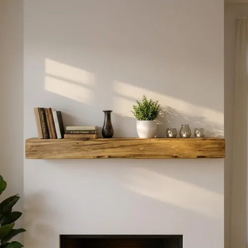 Vista 6 de U Pick Size & Finish - Mantel flotante de madera rústica para chimenea