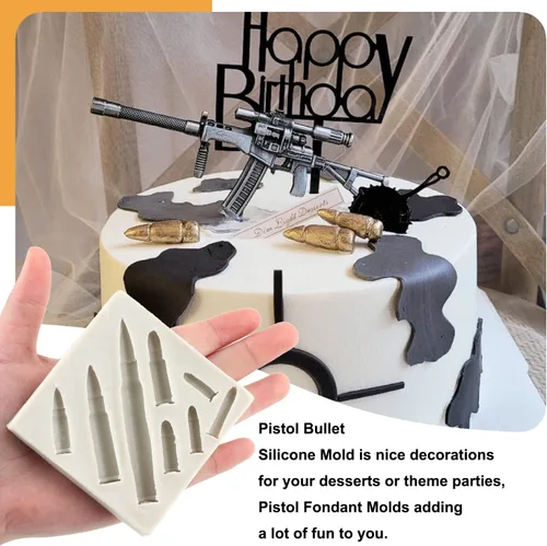 Vista 3 de Sijiangmold Moldes de silicona para pistola de bala, granada, fondant, para decoración de pasteles, chocolate, dulces, cupcakes, decoración