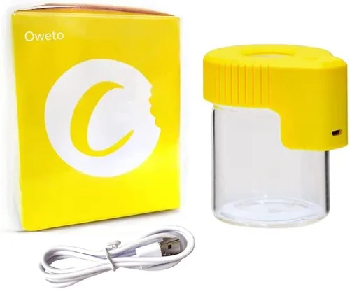 Vista 8 de Tarro de almacenamiento de vidrio transparente con sello LED, botella de vidrio ornamental con luz y aumento (Negro)
